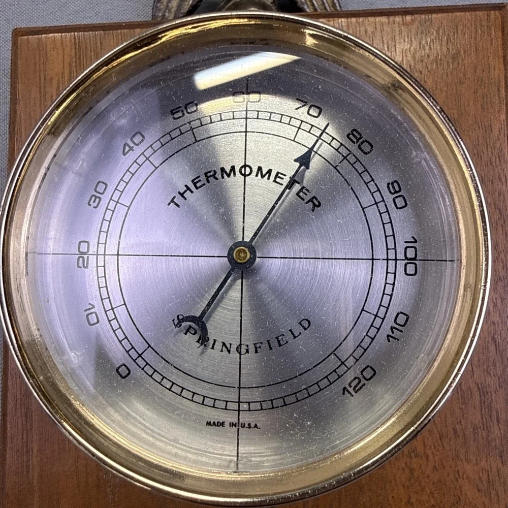 Vintage Springfield Wall Thermometer Brass Eagle Made In USA 7.25